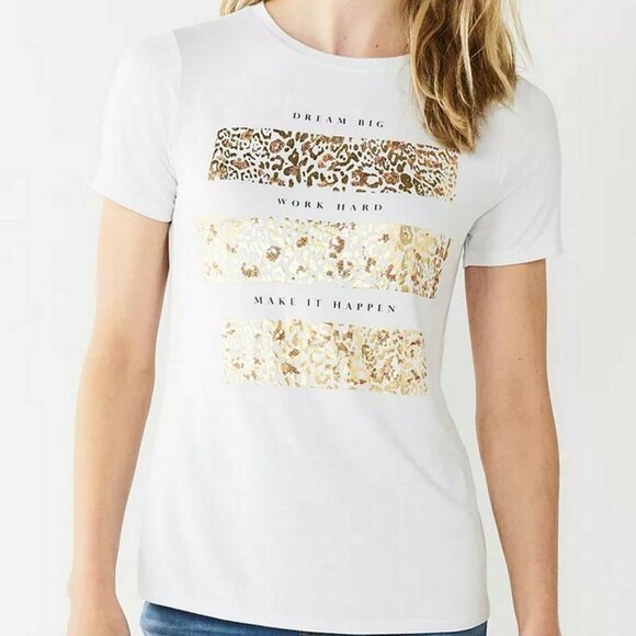 NWT APT.9 Dream Big Work Hard Make it happen short sleeve t shirt animal print s - Picture 2 of 6